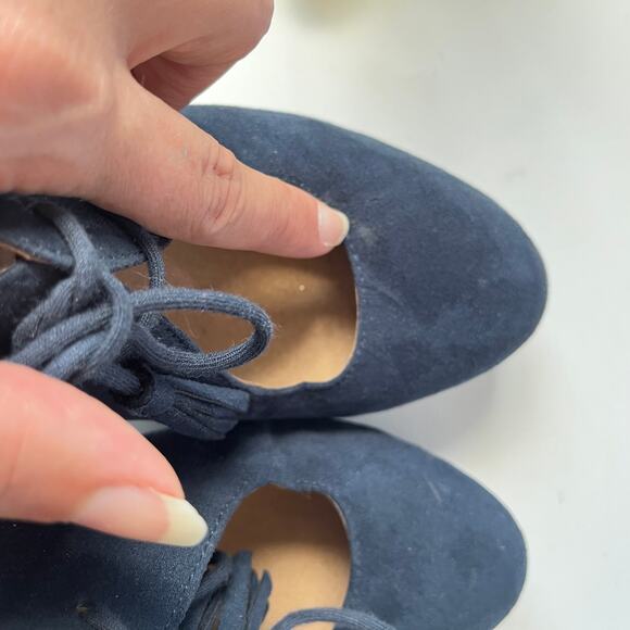 Naturalizer Paxton Bootie Womens Size 6M Blue Open Front Lace Up Tassel Witchy - Picture 8 of 13